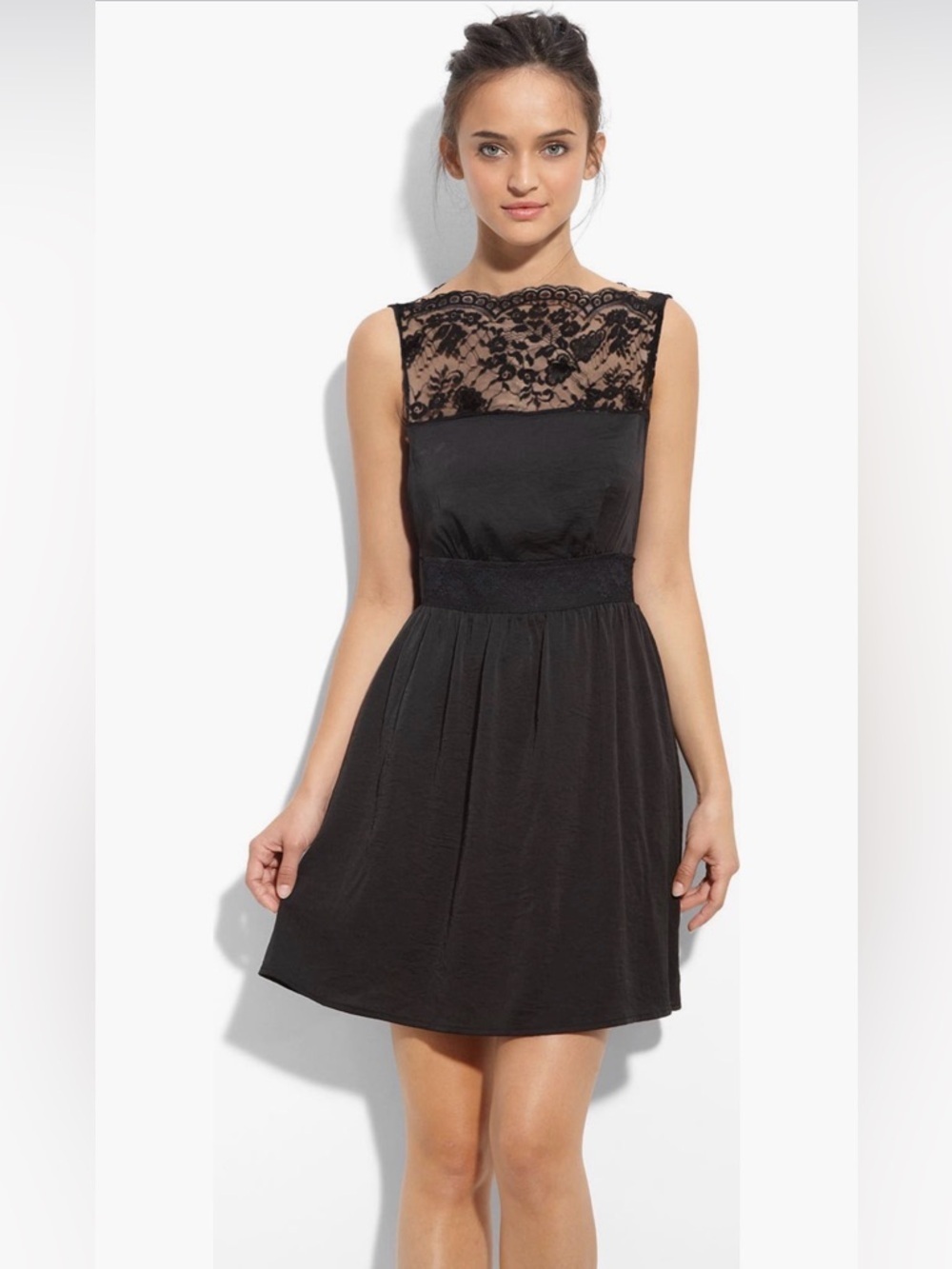 Free People Tea for Two Lace Trim Black Dress